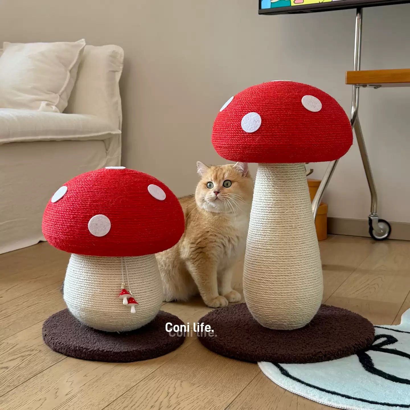 【SNS映え】猫 爪とぎ キノコ型 据え置き 麻縄 キャットタワー 爪とぎポール 耐久性抜群 カスが出にくい サイザル麻 縦置き 猫タワー 室内 おもちゃ