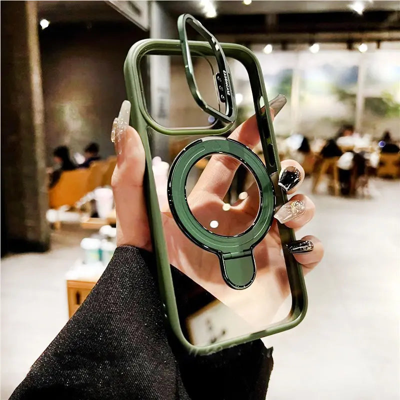 レンズカバー付き ダブルスタンド 透明アクリル磁気吸着スマホケース 全 9 色 iPhone17PROMAX/16 対応