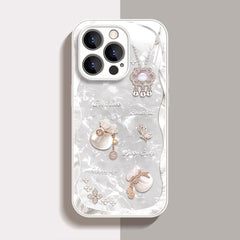 貝殻クリア 福袋幸運チャームスマホケース 蝶・長寿鎖デザイン 全 4 色 iPhone 対応