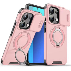 スライドレンズ推窗カバー付き 磁気吸着リングスタンドスマホケース 全 6 色 iPhone17ProMax/16/15/14/13/12/11 対応