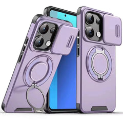 スライドレンズ推窗カバー付き 磁気吸着リングスタンドスマホケース 全 6 色 iPhone17ProMax/16/15/14/13/12/11 対応