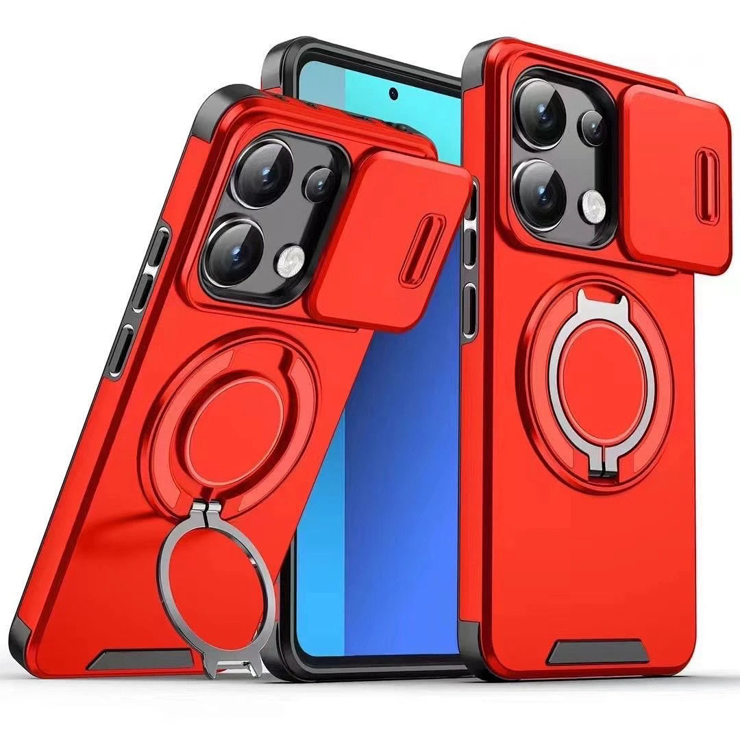 スライドレンズ推窗カバー付き 磁気吸着リングスタンドスマホケース 全 6 色 iPhone17ProMax/16/15/14/13/12/11 対応