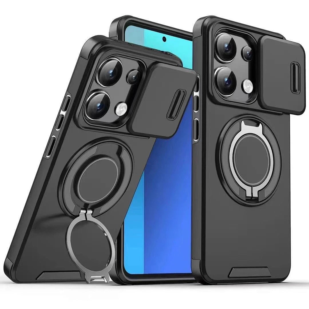 スライドレンズ推窗カバー付き 磁気吸着リングスタンドスマホケース 全 6 色 iPhone17ProMax/16/15/14/13/12/11 対応