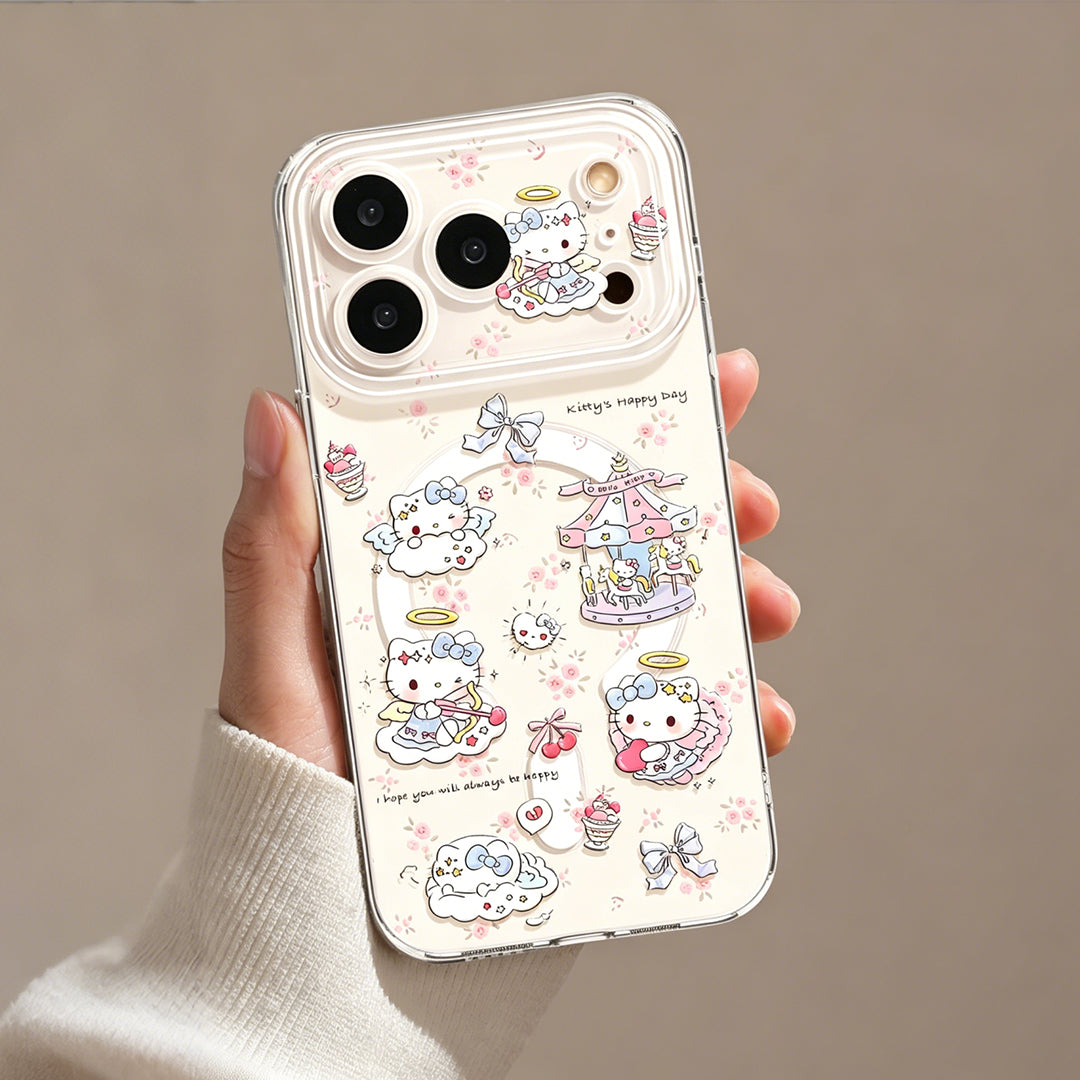 メリーゴーランド Hello Kitty 透明クリアスマホケース 回転木馬・天使デザイン 全 5 種展開 iPhone 対応