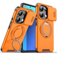 スライドレンズ推窗カバー付き 磁気吸着リングスタンドスマホケース 全 6 色 iPhone17ProMax/16/15/14/13/12/11 対応