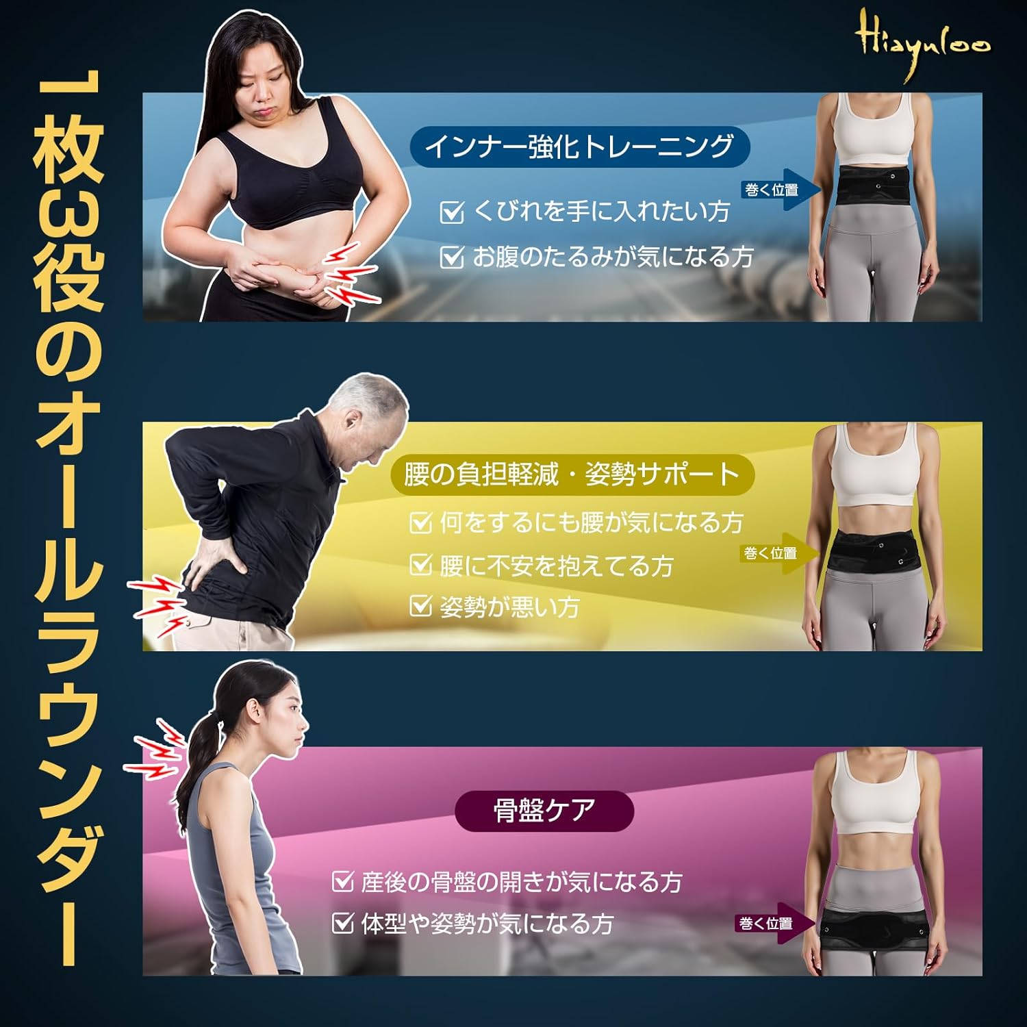 Kopi ワンタッチ調整腰サポートベルト 93 穴通気メッシュ 腰椎姿勢補正サポーター