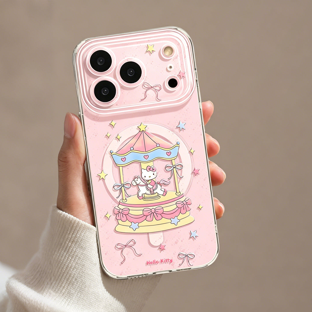 メリーゴーランド Hello Kitty 透明クリアスマホケース 回転木馬・天使デザイン 全 5 種展開 iPhone 対応