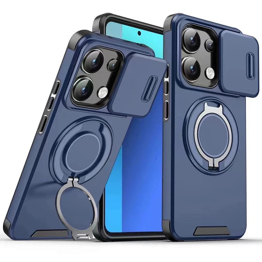 スライドレンズ推窗カバー付き 磁気吸着リングスタンドスマホケース 全 6 色 iPhone17ProMax/16/15/14/13/12/11 対応