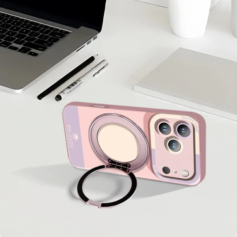 アクセント配色 ハンドストラップ付き 回転リングスタンド一体型 落下防止スマホケース 全 5 色