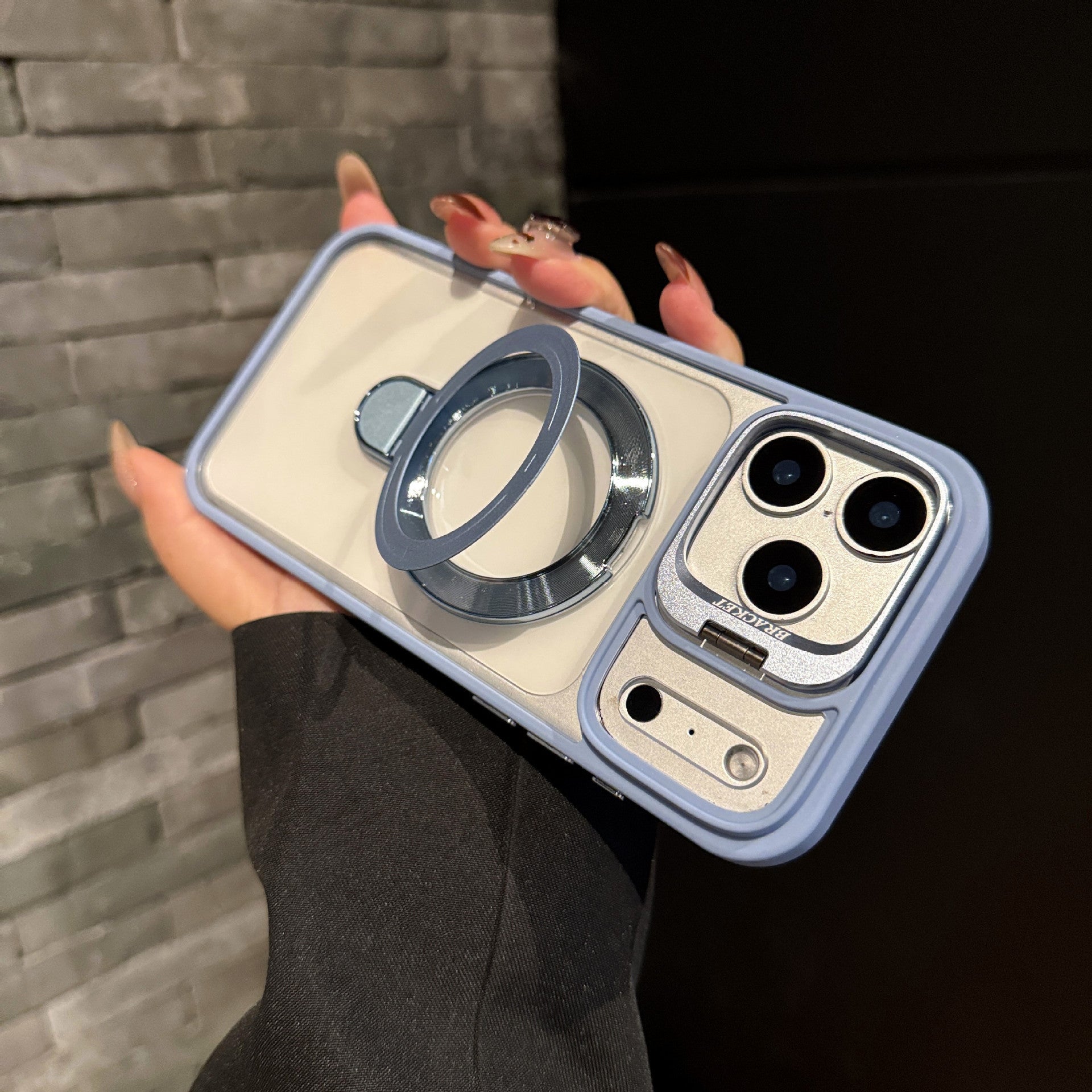 レンズカバー付き ダブルスタンド 透明アクリル磁気吸着スマホケース 全 9 色 iPhone17PROMAX/16 対応