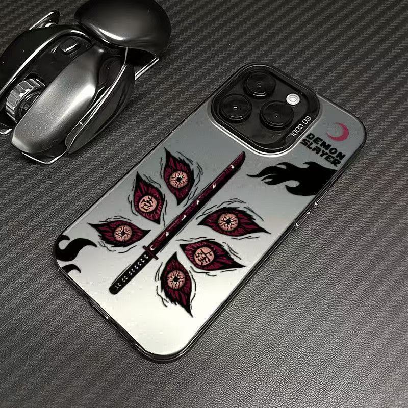 鬼滅の刃 上弦の壱六眼柄 マットメタリックスマホケース 4 色レンズフレーム iPhone17ProMax/16/15/14/13 対応
