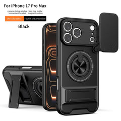 4in1 軍工級鎧スマホケース スライドレンズカバー 360 度回転磁気リングスタンド iPhone11～17 全シリーズ対応