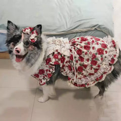 【中大型犬】中大型犬用 ローズプリンセスドレス 犬服 ワンピース スカート お散歩 快適 抜け毛防止 部屋着（ゴールデンレトリバー・ボーダーコリー対応）サマーウェア