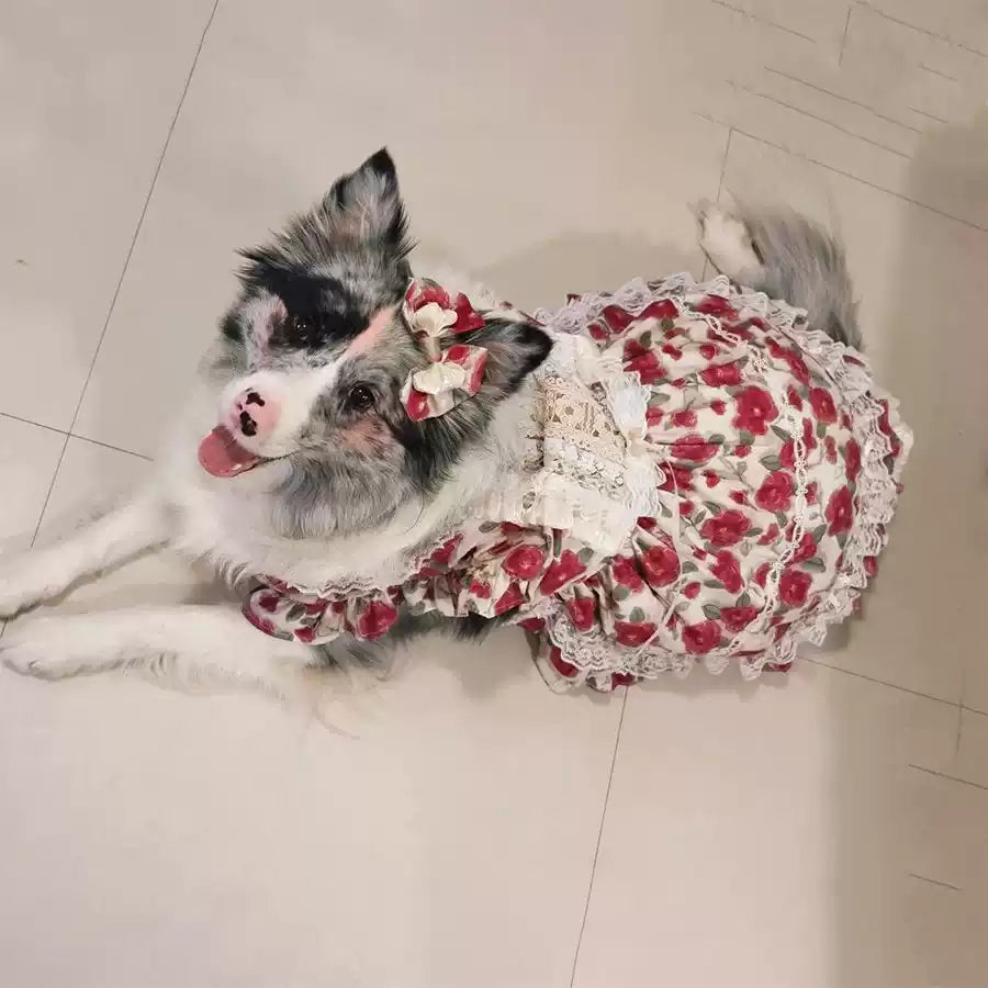 【中大型犬】中大型犬用 ローズプリンセスドレス 犬服 ワンピース スカート お散歩 快適 抜け毛防止 部屋着（ゴールデンレトリバー・ボーダーコリー対応）サマーウェア