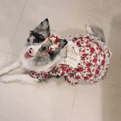 【中大型犬】中大型犬用 ローズプリンセスドレス 犬服 ワンピース スカート お散歩 快適 抜け毛防止 部屋着（ゴールデンレトリバー・ボーダーコリー対応）サマーウェア
