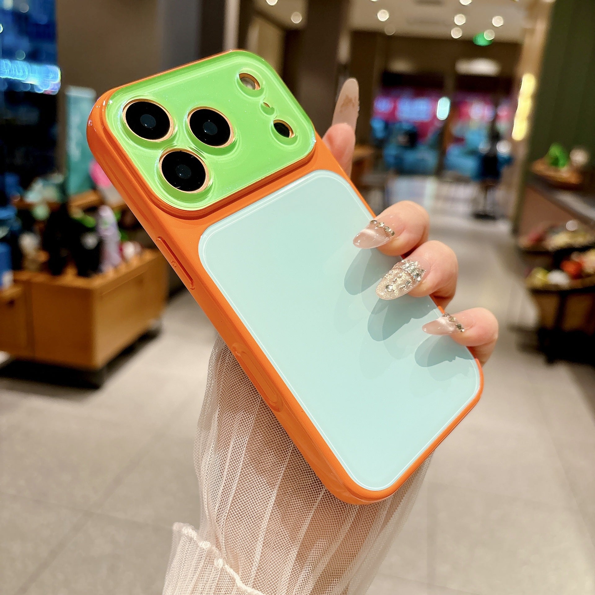インスタ人気 ドーパミンカラーバイカラースマホケース 大窓レンズ保護 iPhone17ProMax/16Pro/15/14 対応