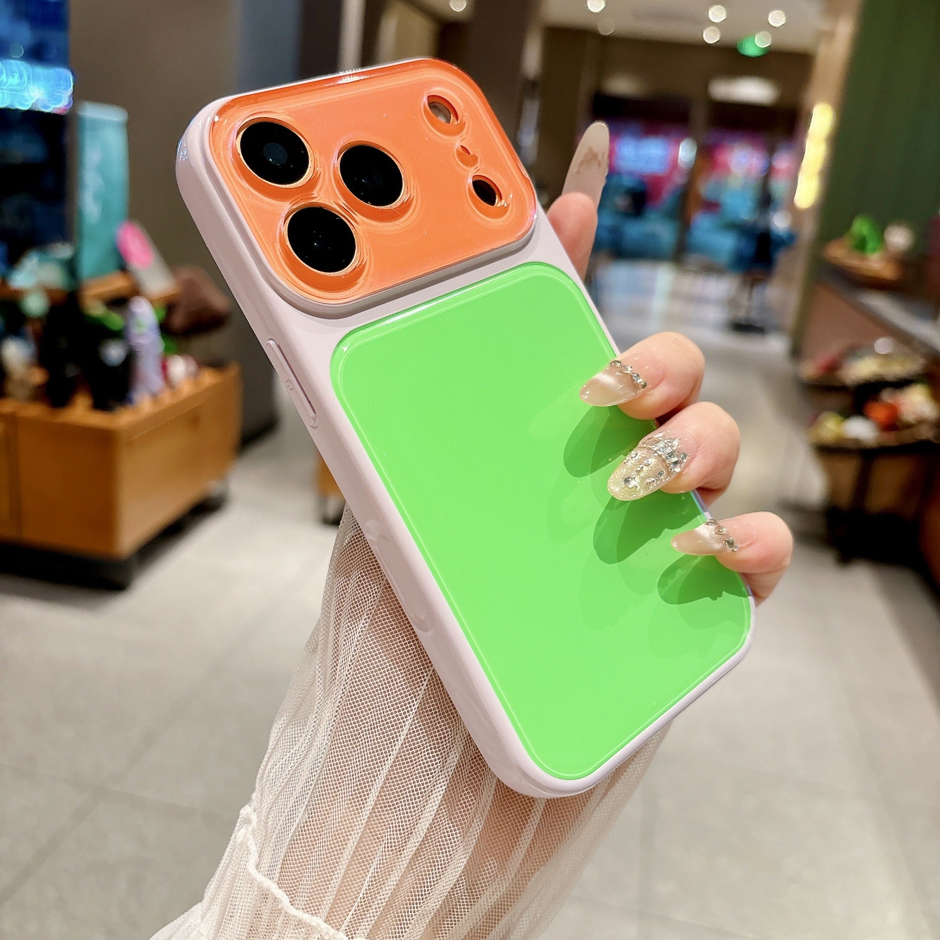 インスタ人気 ドーパミンカラーバイカラースマホケース 大窓レンズ保護 iPhone17ProMax/16Pro/15/14 対応