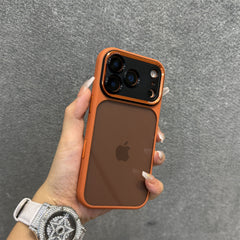 メタルレンズフレーム付き半曇りアクリルスマホケース ミニマル高級デザイン iPhone14/15/16/17 全シリーズ対応