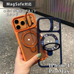 レンズカバー付き ダブルスタンド 透明アクリル磁気吸着スマホケース 全 9 色 iPhone17PROMAX/16 対応