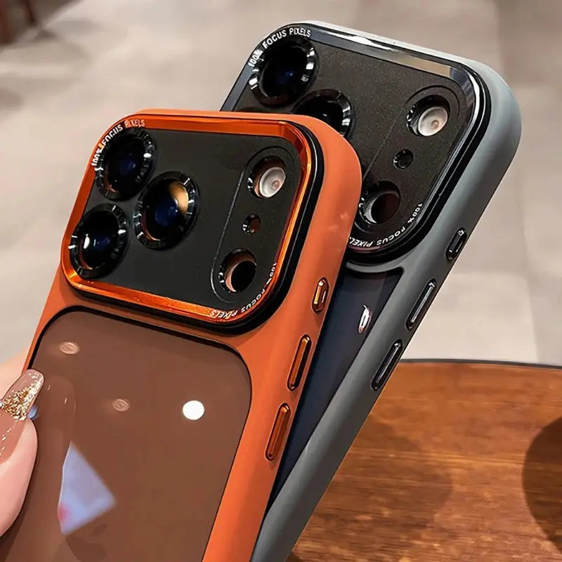 メタルレンズフレーム付き半曇りアクリルスマホケース ミニマル高級デザイン iPhone14/15/16/17 全シリーズ対応