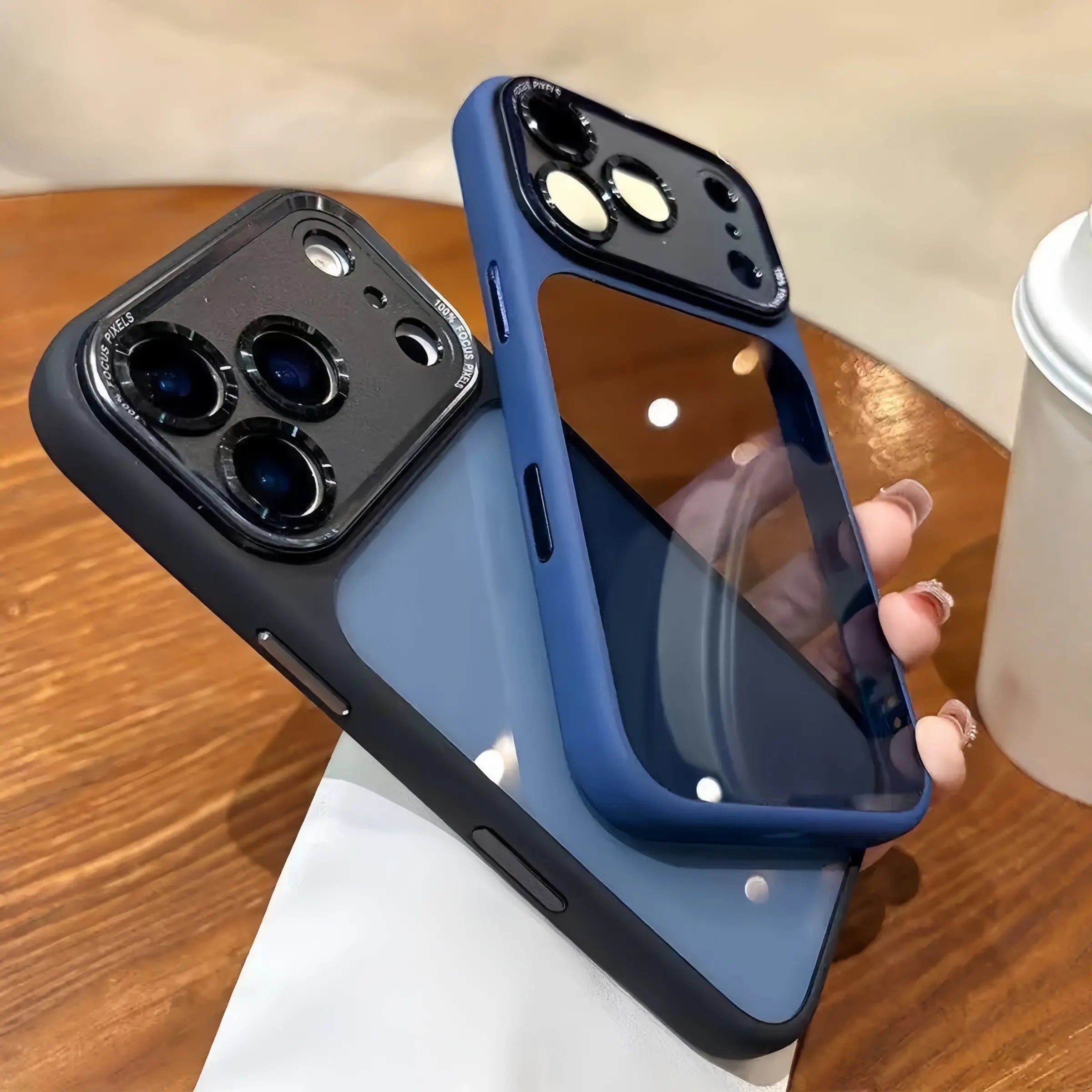 メタルレンズフレーム付き半曇りアクリルスマホケース ミニマル高級デザイン iPhone14/15/16/17 全シリーズ対応