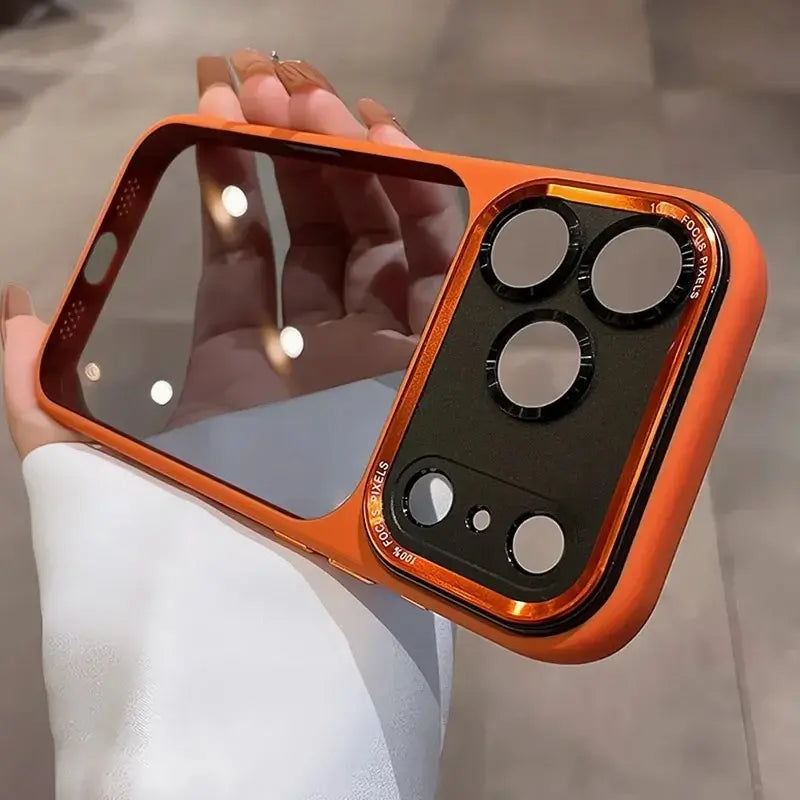 メタルレンズフレーム付き半曇りアクリルスマホケース ミニマル高級デザイン iPhone14/15/16/17 全シリーズ対応